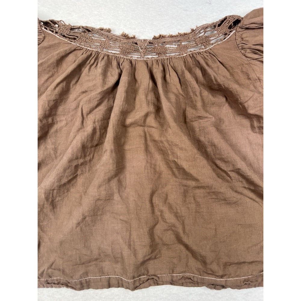 Free People Women's Embroidered Puff Sleeve Brown Crop Top Size XS - Picture 7 of 12